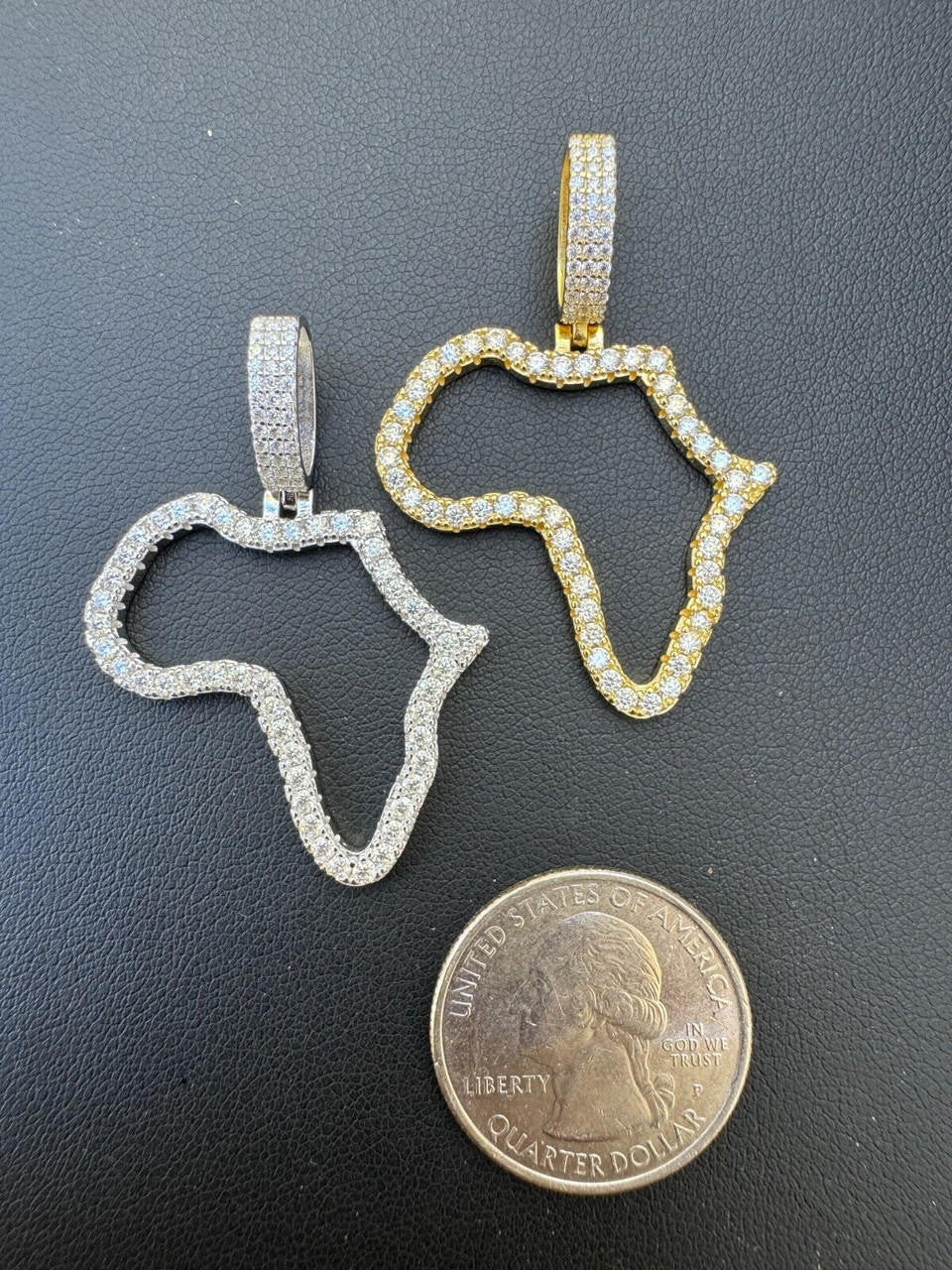 MOISSANITE Africa Map Hip Hop Pendant - 14k Gold Vermeil Or 925 Silver - Small 1.5"
