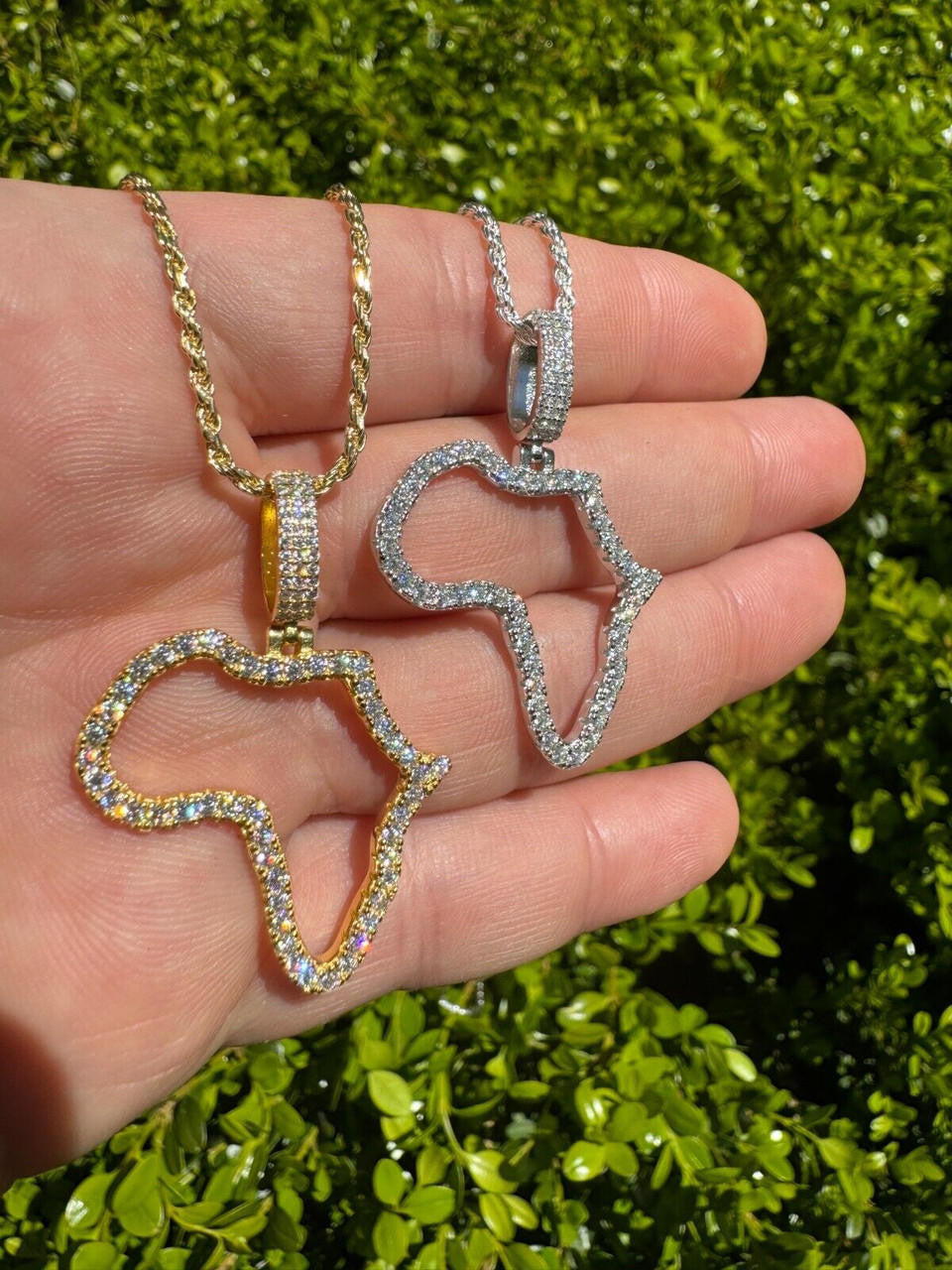 MOISSANITE Africa Map Hip Hop Pendant - 14k Gold Vermeil Or 925 Silver - Small 1.5"