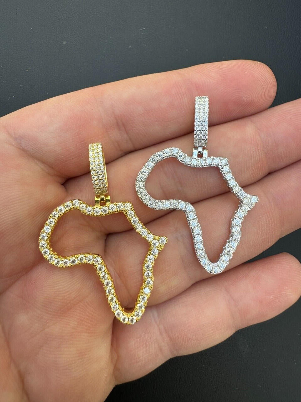 MOISSANITE Africa Map Hip Hop Pendant - 14k Gold Vermeil Or 925 Silver - Small 1.5"