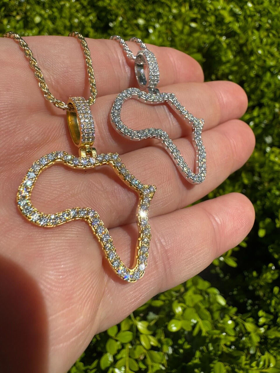 MOISSANITE Africa Map Hip Hop Pendant - 14k Gold Vermeil Or 925 Silver - Small 1.5"