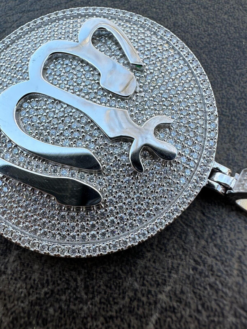 MOISSANITE Allah Medallion Arabic Iced Out Pendant - 14k Gold Vermeil Or 925 Silver - Large 2.75"