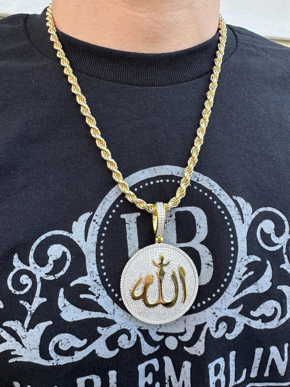 MOISSANITE Allah Medallion Arabic Iced Out Pendant - 14k Gold Vermeil Or 925 Silver - Large 2.75"