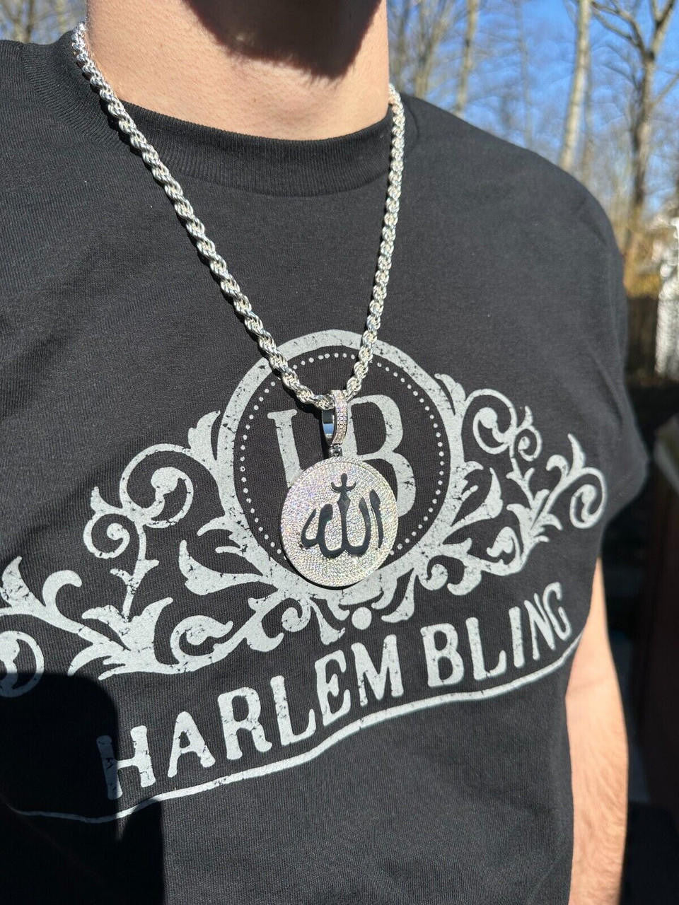 MOISSANITE Allah Medallion Arabic Iced Out Pendant - 14k Gold Vermeil Or 925 Silver - Large 2.75"
