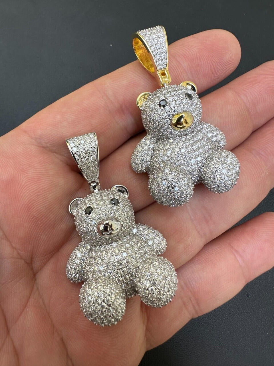 MOISSANITE 3D Teddy Bear Iced Out Pendant - 14k Gold Vermeil Or 925 Silver - Medium 2"