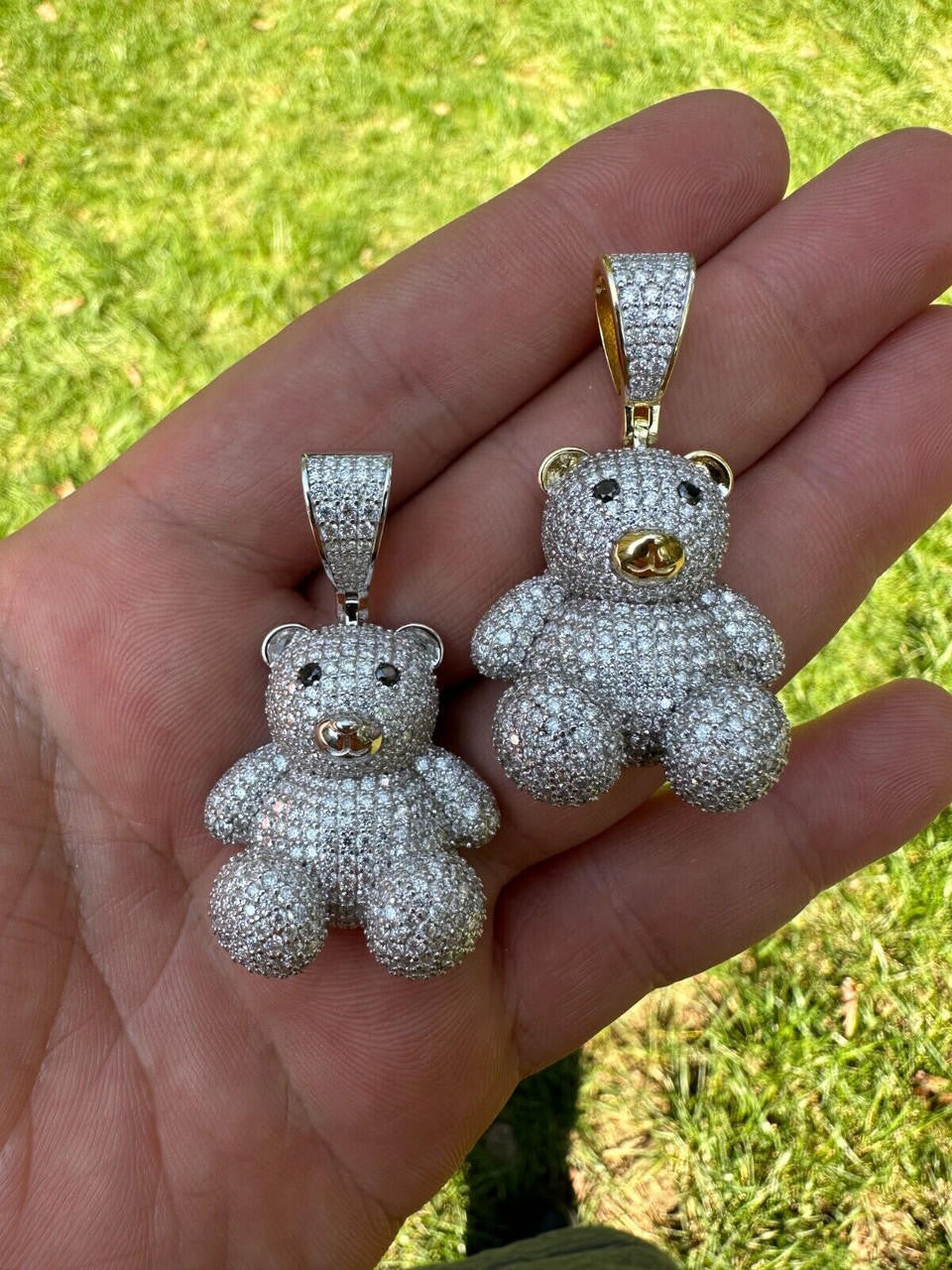 MOISSANITE 3D Teddy Bear Iced Out Pendant - 14k Gold Vermeil Or 925 Silver - Medium 2"