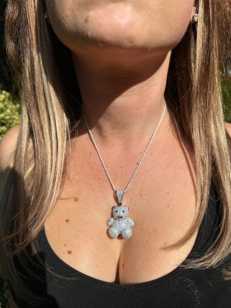 MOISSANITE 3D Teddy Bear Iced Out Pendant - 14k Gold Vermeil Or 925 Silver - Medium 2"