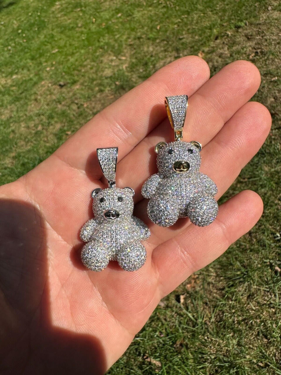 MOISSANITE 3D Teddy Bear Iced Out Pendant - 14k Gold Vermeil Or 925 Silver - Medium 2"