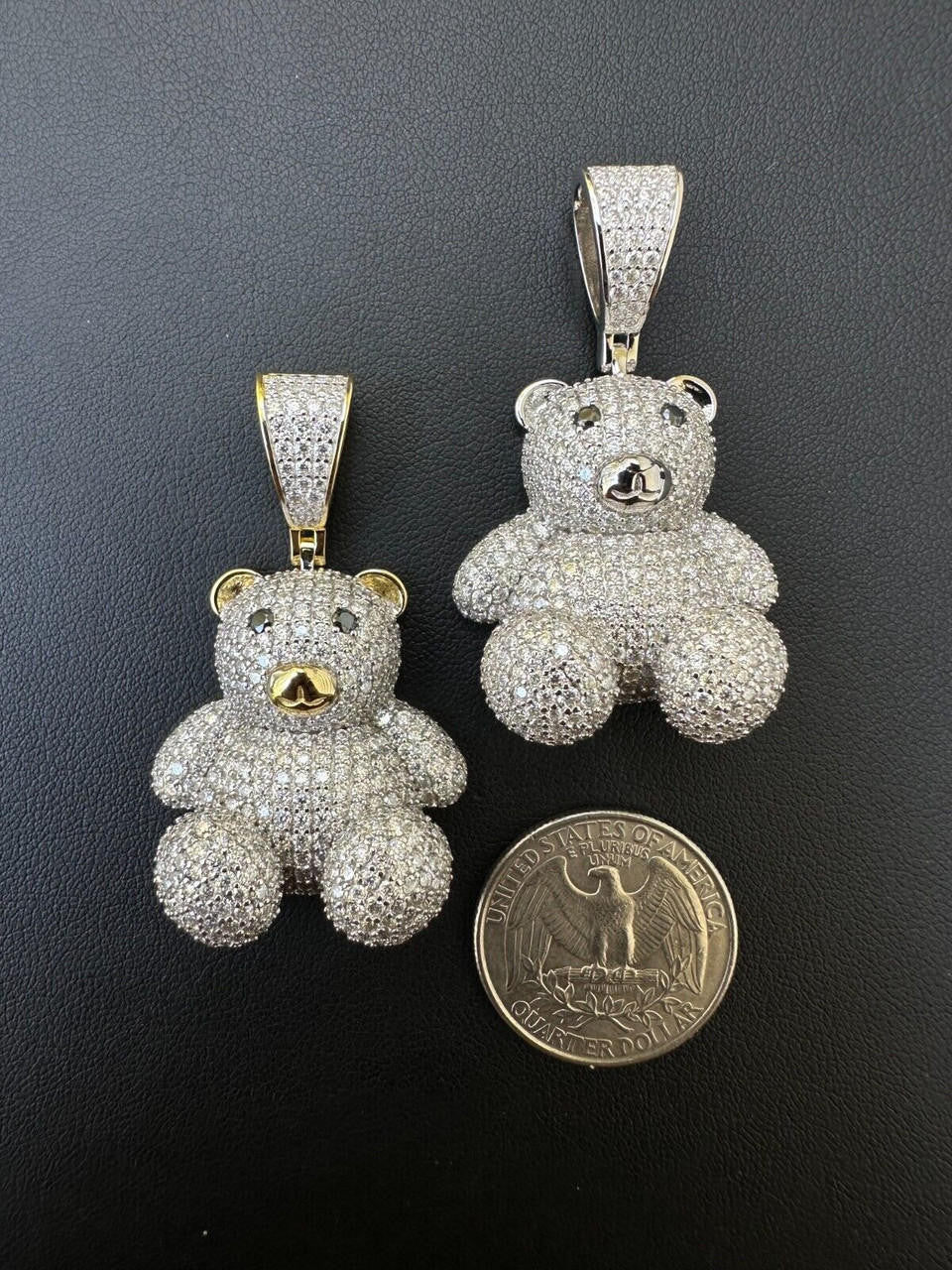 MOISSANITE 3D Teddy Bear Iced Out Pendant - 14k Gold Vermeil Or 925 Silver - Medium 2"