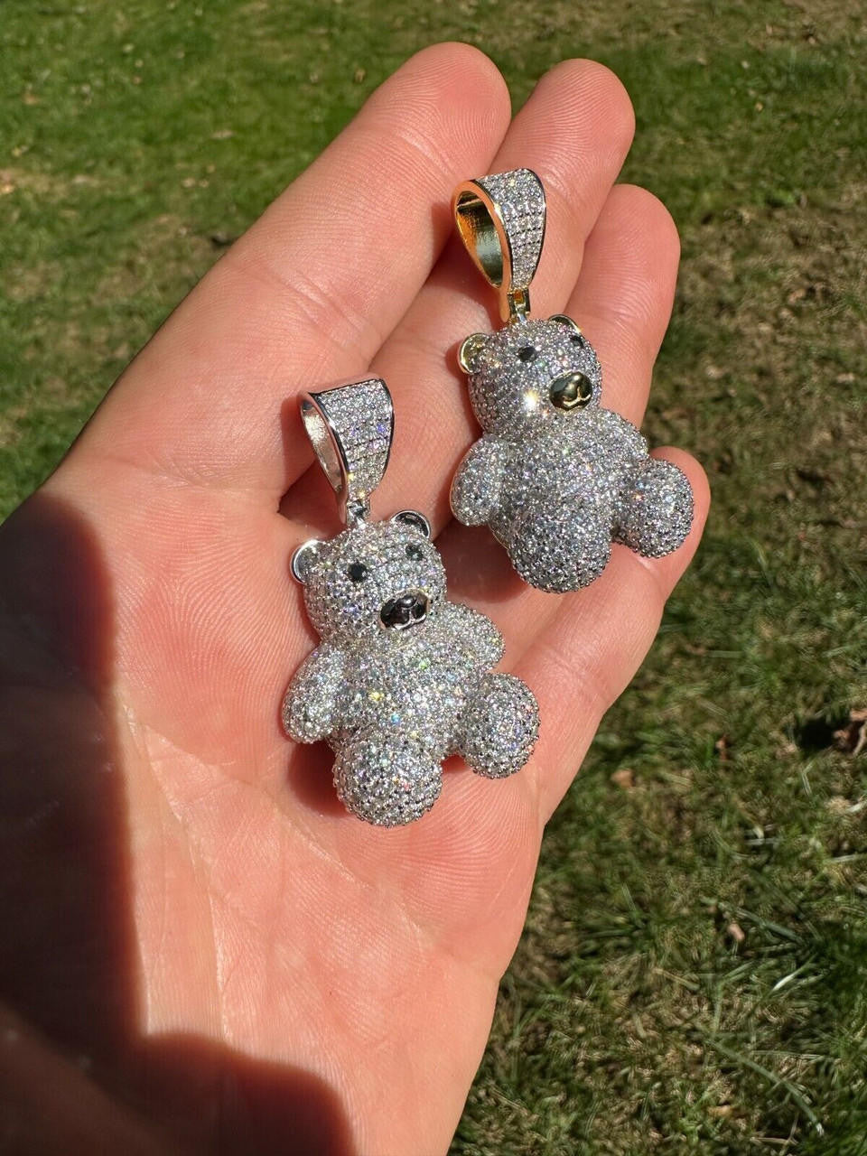 MOISSANITE 3D Teddy Bear Iced Out Pendant - 14k Gold Vermeil Or 925 Silver - Medium 2"