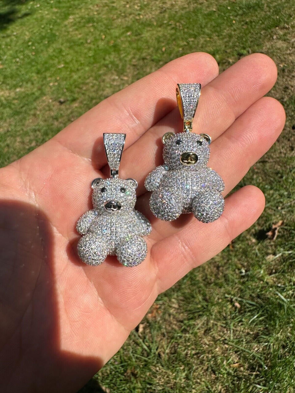 MOISSANITE 3D Teddy Bear Iced Out Pendant - 14k Gold Vermeil Or 925 Silver - Medium 2"
