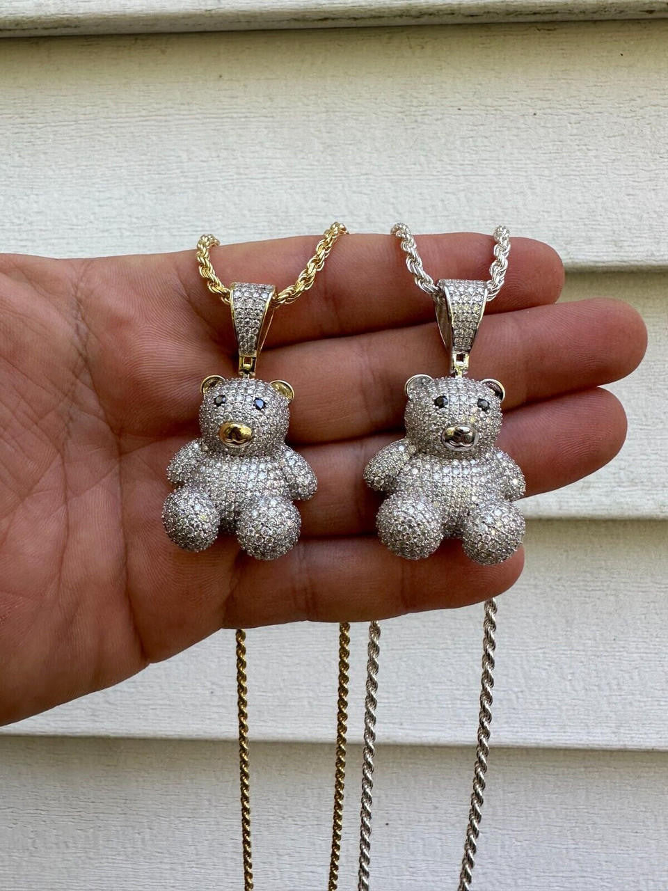 MOISSANITE 3D Teddy Bear Iced Out Pendant - 14k Gold Vermeil Or 925 Silver - Medium 2"
