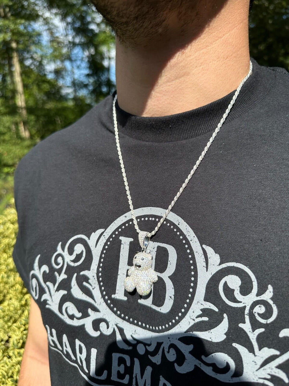 MOISSANITE 3D Teddy Bear Iced Out Pendant - 14k Gold Vermeil Or 925 Silver - Medium 2"