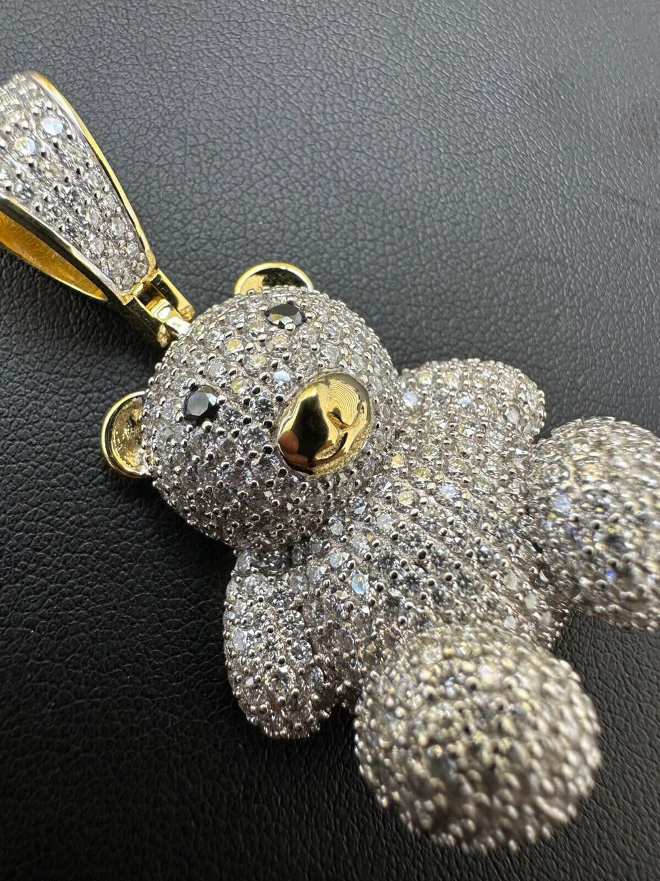 MOISSANITE 3D Teddy Bear Iced Out Pendant - 14k Gold Vermeil Or 925 Silver - Medium 2"