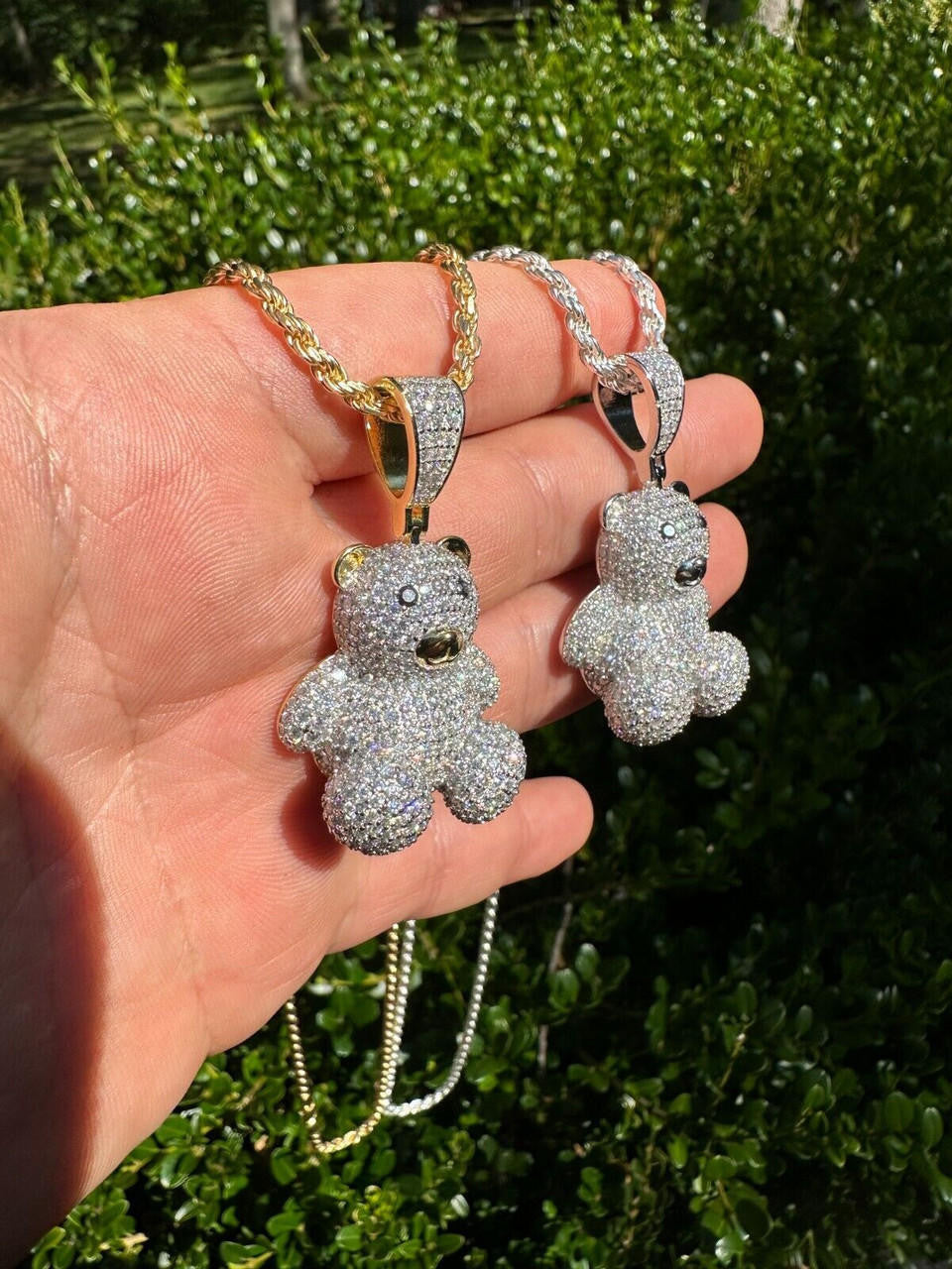 MOISSANITE 3D Teddy Bear Iced Out Pendant - 14k Gold Vermeil Or 925 Silver - Medium 2"