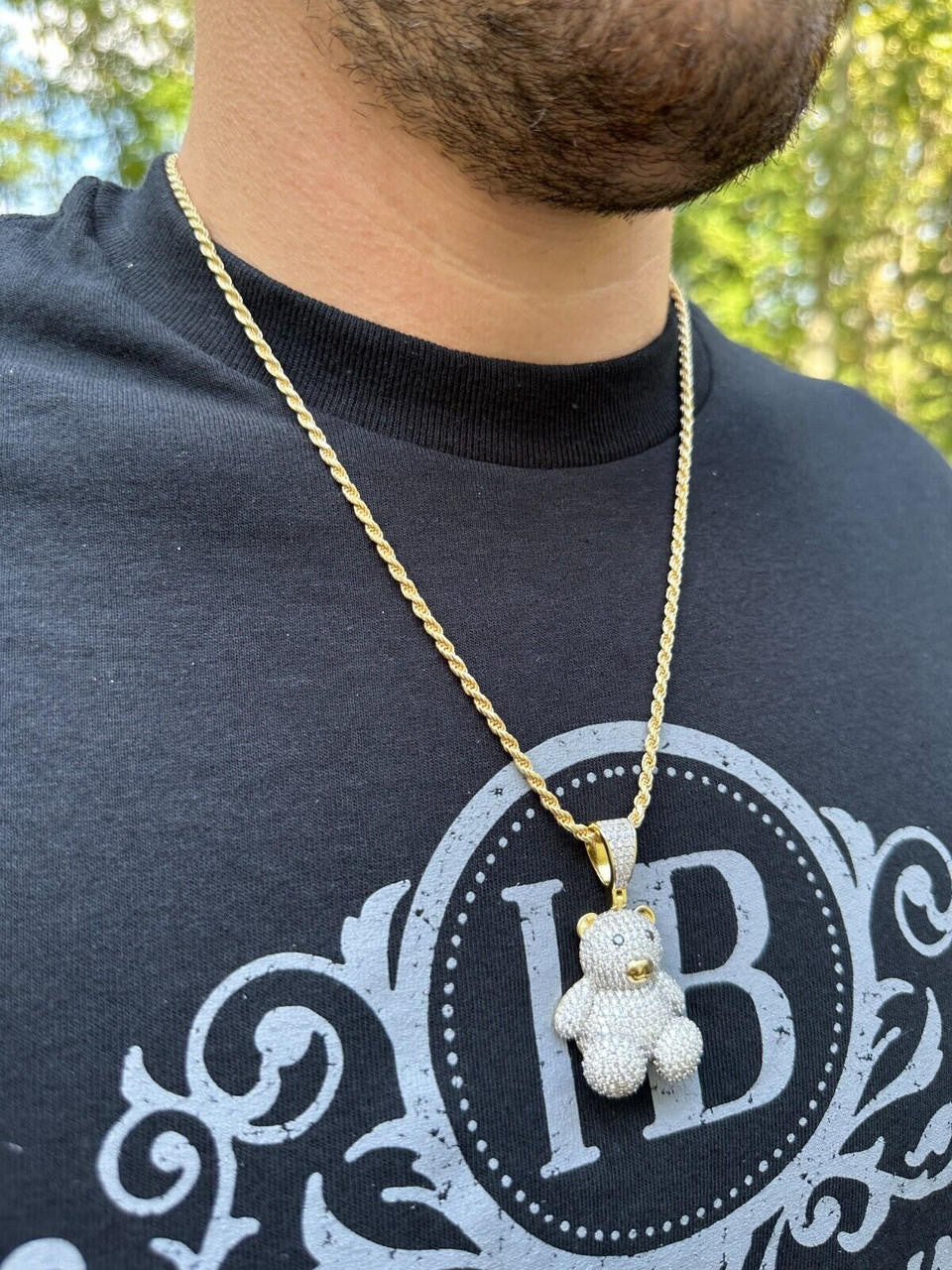 MOISSANITE 3D Teddy Bear Iced Out Pendant - 14k Gold Vermeil Or 925 Silver - Medium 2"