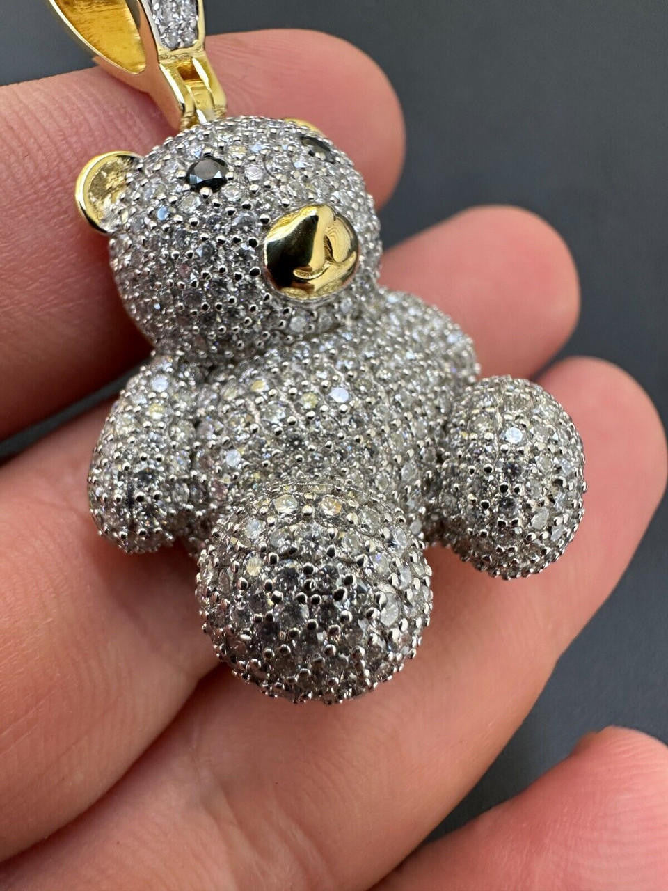 MOISSANITE 3D Teddy Bear Iced Out Pendant - 14k Gold Vermeil Or 925 Silver - Medium 2"
