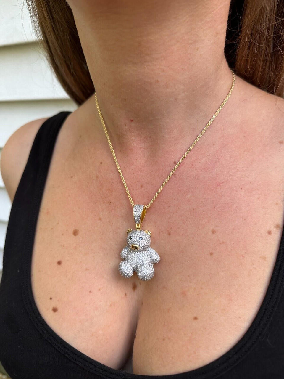 MOISSANITE 3D Teddy Bear Iced Out Pendant - 14k Gold Vermeil Or 925 Silver - Medium 2"