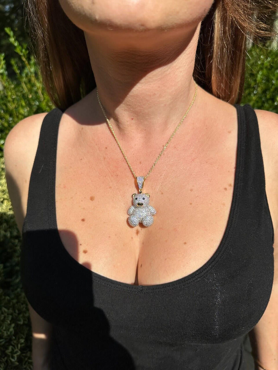 MOISSANITE 3D Teddy Bear Iced Out Pendant - 14k Gold Vermeil Or 925 Silver - Medium 2"