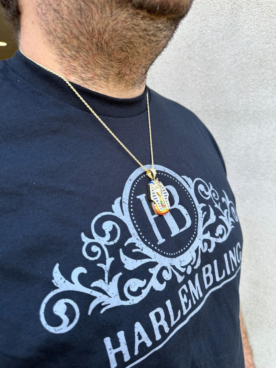 MOISSANITE Kig Tut Egyptian Pharoah W. Enamel Pendant - 14k Gold Vermeil Or 925 Silver - Medium 2"