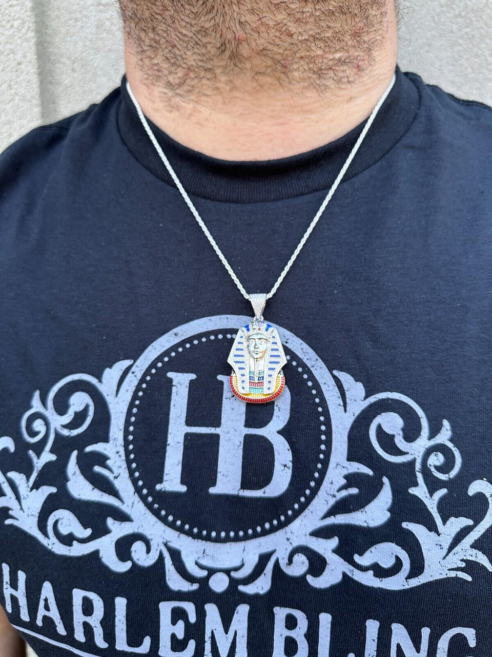 MOISSANITE Kig Tut Egyptian Pharoah W. Enamel Pendant - 14k Gold Vermeil Or 925 Silver - Medium 2"