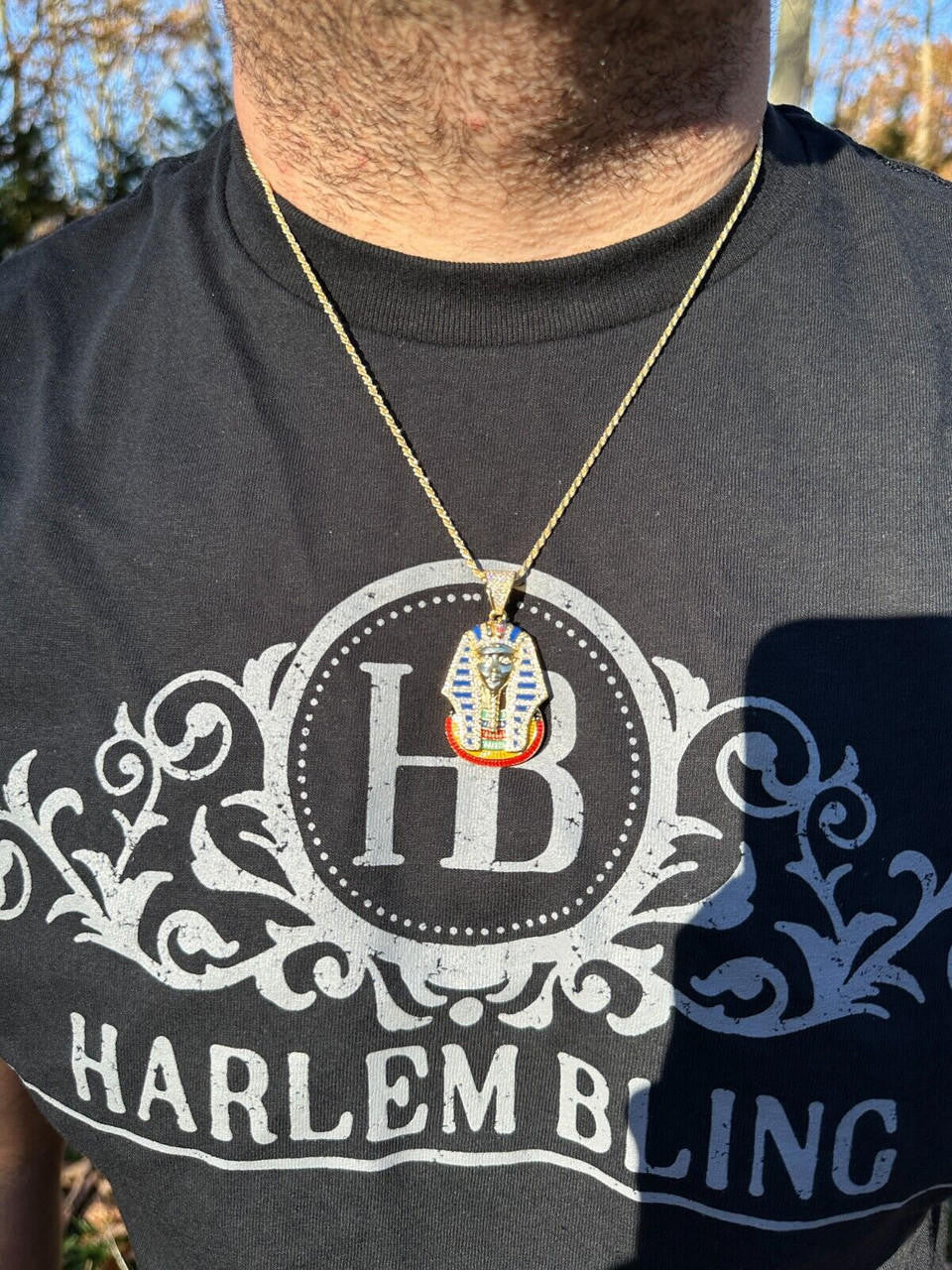MOISSANITE Kig Tut Egyptian Pharoah W. Enamel Pendant - 14k Gold Vermeil Or 925 Silver - Medium 2"