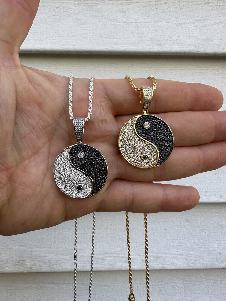 MOISSANITE Ying Yang Chinese Symbol Iced Out Pendant - 14k Gold Vermeil Or 925 Silver - Small 1.5"