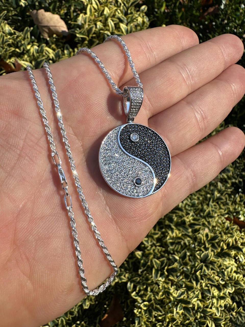 MOISSANITE Ying Yang Chinese Symbol Iced Out Pendant - 14k Gold Vermeil Or 925 Silver - Small 1.5"