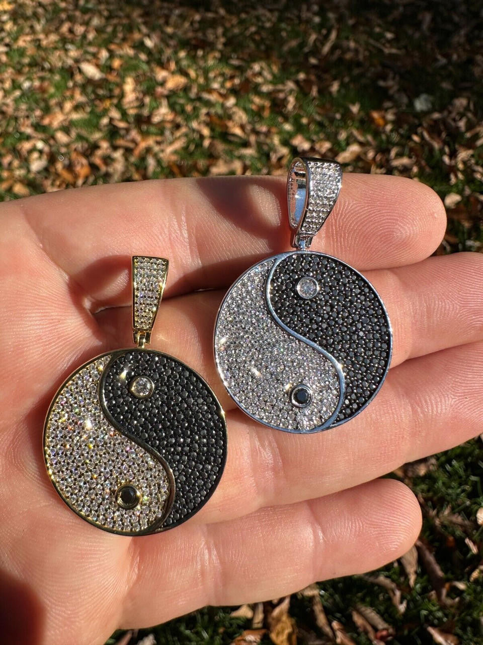 MOISSANITE Ying Yang Chinese Symbol Iced Out Pendant - 14k Gold Vermeil Or 925 Silver - Small 1.5"