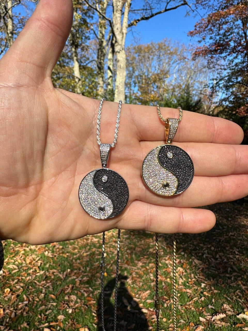 MOISSANITE Ying Yang Chinese Symbol Iced Out Pendant - 14k Gold Vermeil Or 925 Silver - Small 1.5"