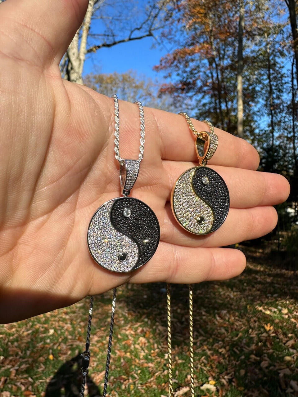 MOISSANITE Ying Yang Chinese Symbol Iced Out Pendant - 14k Gold Vermeil Or 925 Silver - Small 1.5"