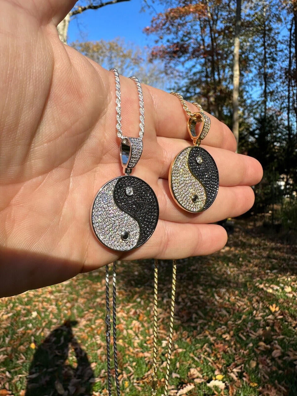 MOISSANITE Ying Yang Chinese Symbol Iced Out Pendant - 14k Gold Vermeil Or 925 Silver - Small 1.5"