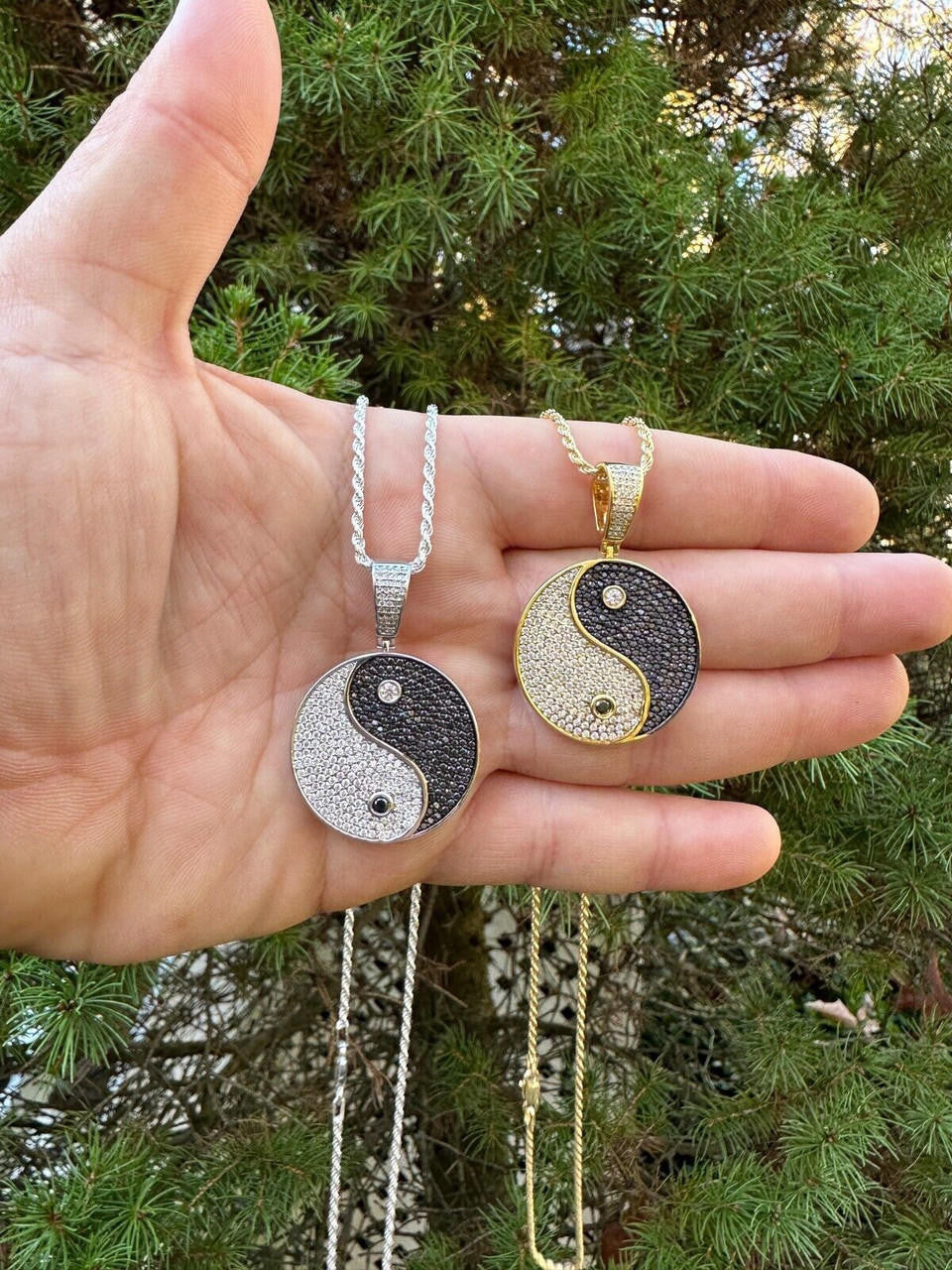 MOISSANITE Ying Yang Chinese Symbol Iced Out Pendant - 14k Gold Vermeil Or 925 Silver - Small 1.5"