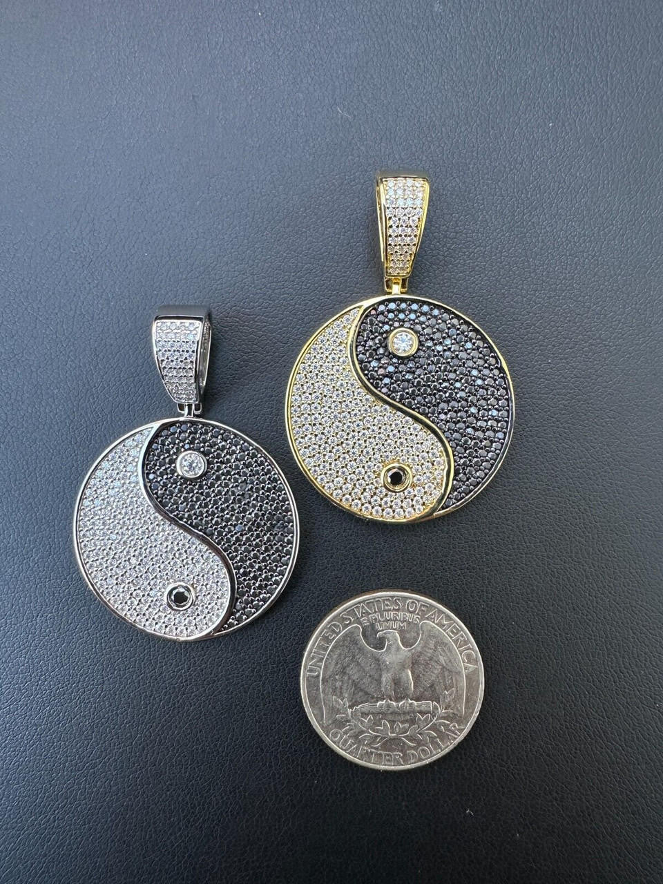 MOISSANITE Ying Yang Chinese Symbol Iced Out Pendant - 14k Gold Vermeil Or 925 Silver - Small 1.5"