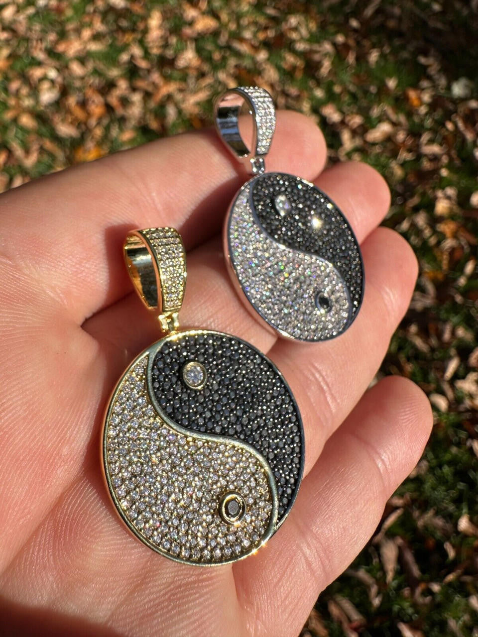MOISSANITE Ying Yang Chinese Symbol Iced Out Pendant - 14k Gold Vermeil Or 925 Silver - Small 1.5"
