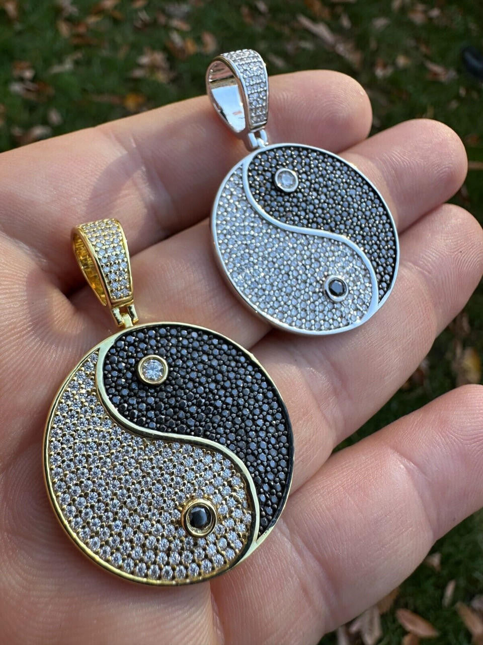MOISSANITE Ying Yang Chinese Symbol Iced Out Pendant - 14k Gold Vermeil Or 925 Silver - Small 1.5"