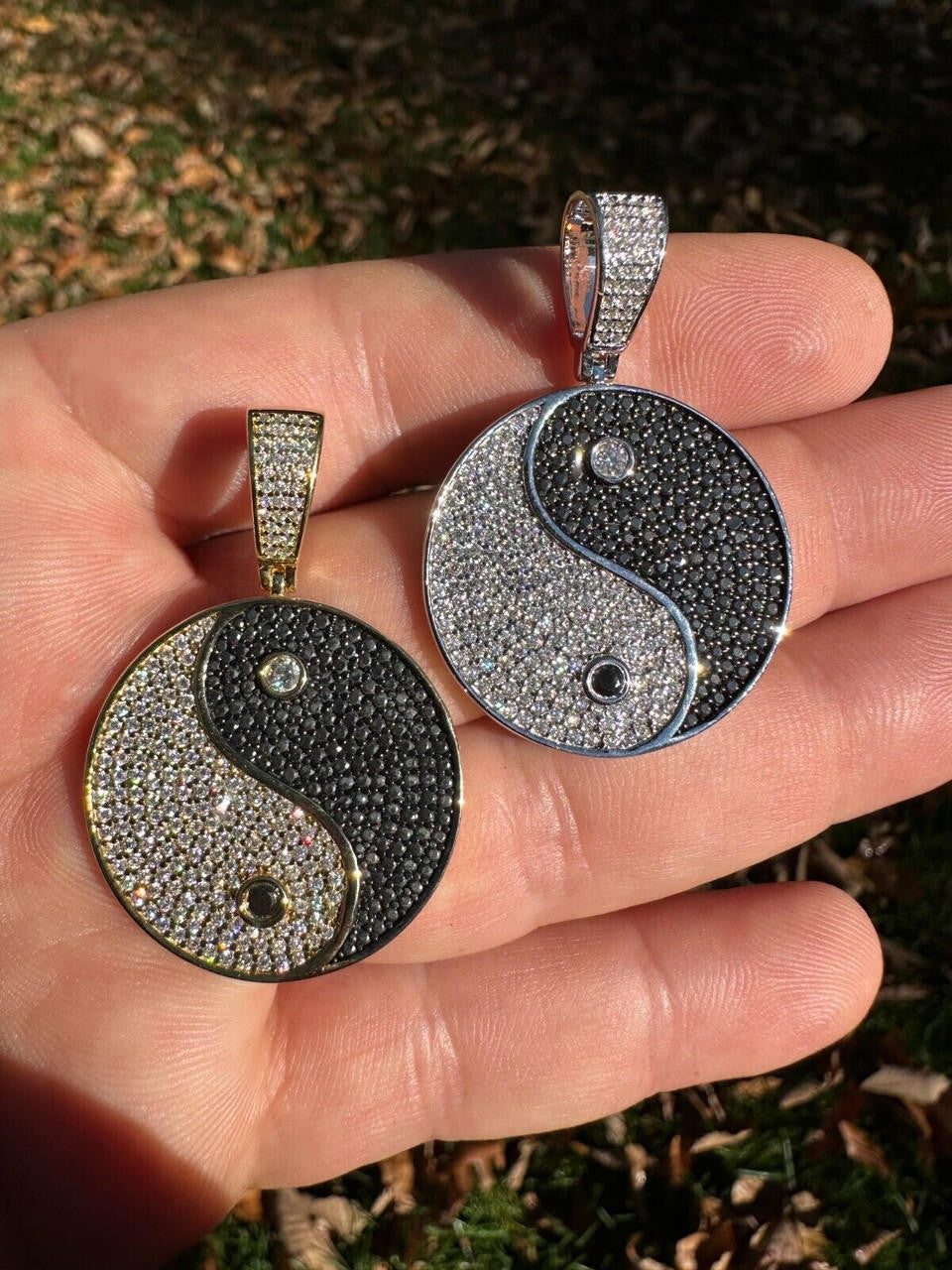 MOISSANITE Ying Yang Chinese Symbol Iced Out Pendant - 14k Gold Vermeil Or 925 Silver - Small 1.5"