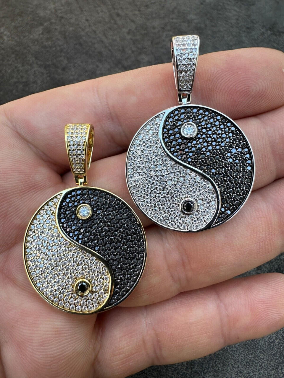 MOISSANITE Ying Yang Chinese Symbol Iced Out Pendant - 14k Gold Vermeil Or 925 Silver - Small 1.5"