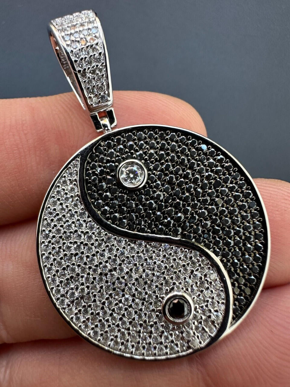 MOISSANITE Ying Yang Chinese Symbol Iced Out Pendant - 14k Gold Vermeil Or 925 Silver - Small 1.5"