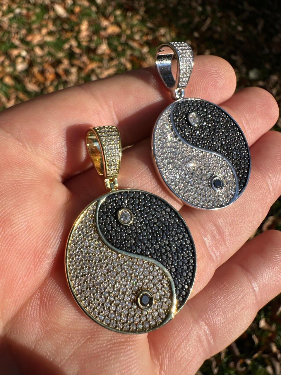 MOISSANITE Ying Yang Chinese Symbol Iced Out Pendant - 14k Gold Vermeil Or 925 Silver - Small 1.5"