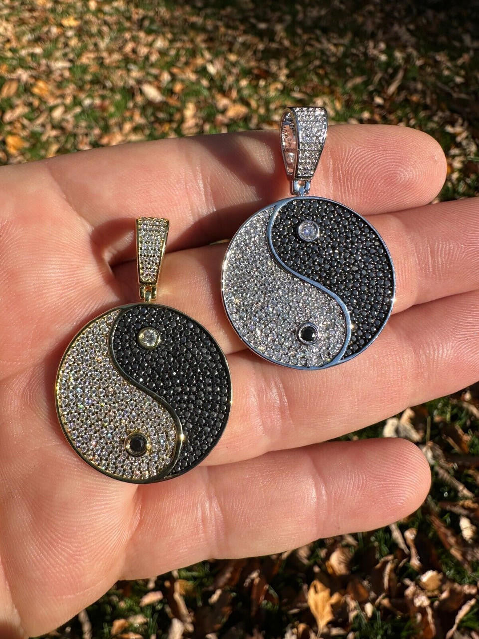 MOISSANITE Ying Yang Chinese Symbol Iced Out Pendant - 14k Gold Vermeil Or 925 Silver - Small 1.5"