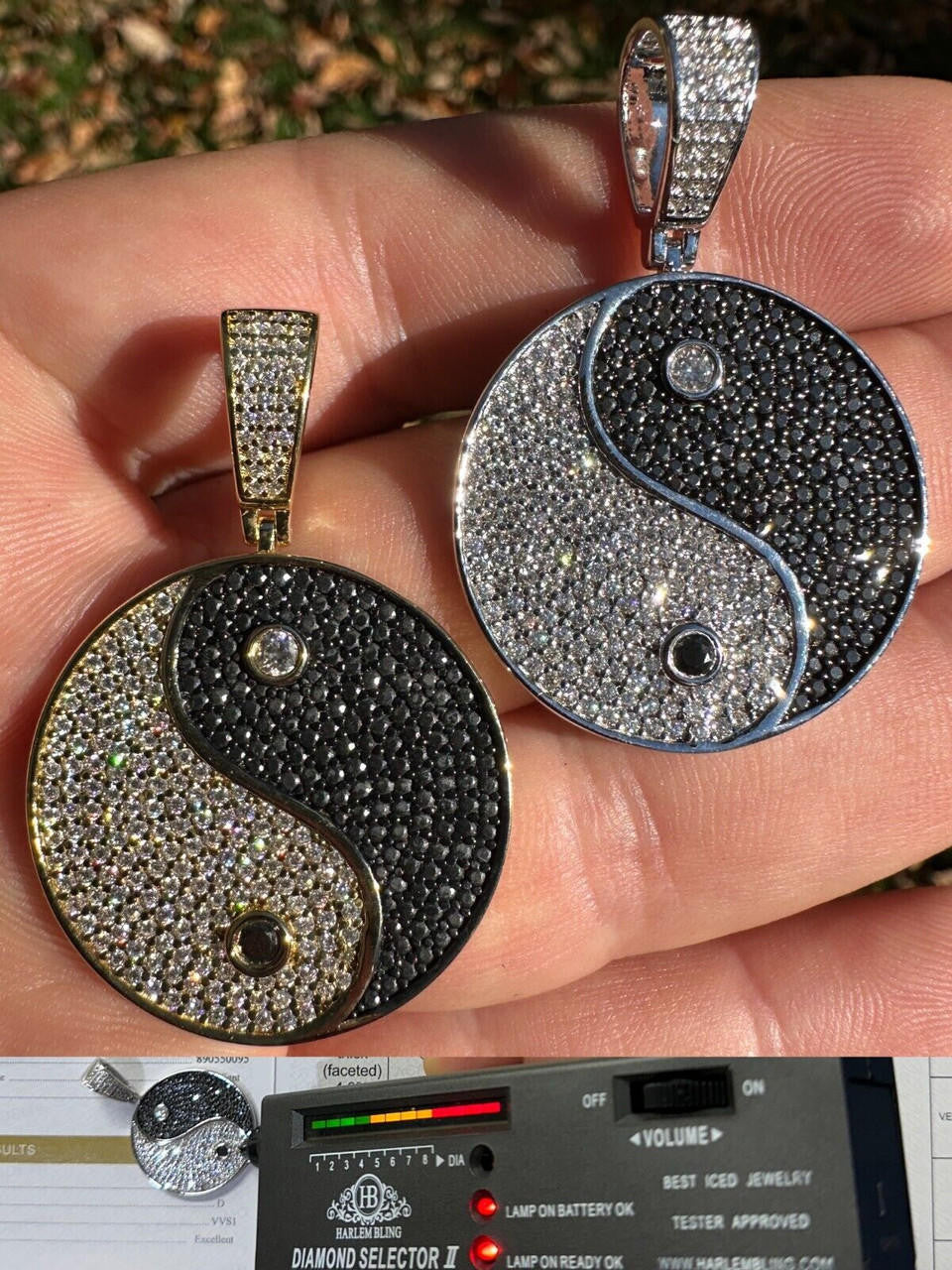 MOISSANITE Ying Yang Chinese Symbol Iced Out Pendant - 14k Gold Vermeil Or 925 Silver - Small 1.5"