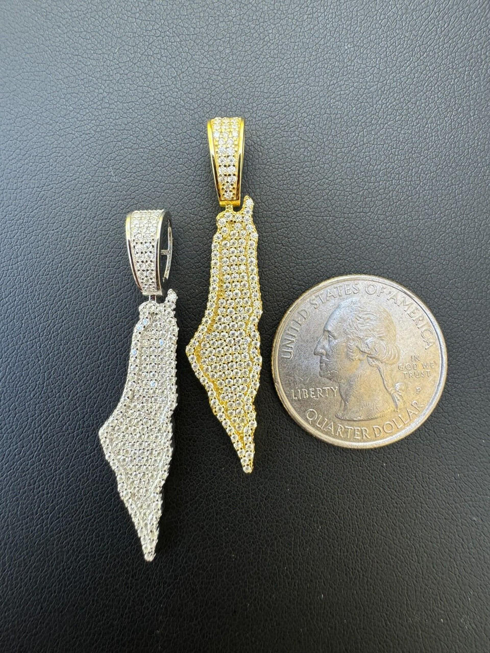MOISSANITE Land Of Israel/Palestine Pendant - 14k Gold Vermeil Or 925 Silver - Medium 1.75"