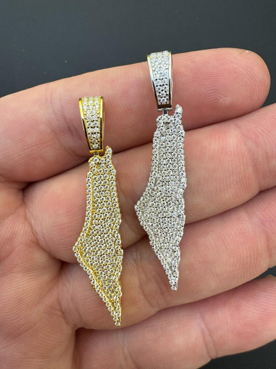 MOISSANITE Land Of Israel/Palestine Pendant - 14k Gold Vermeil Or 925 Silver - Medium 1.75"