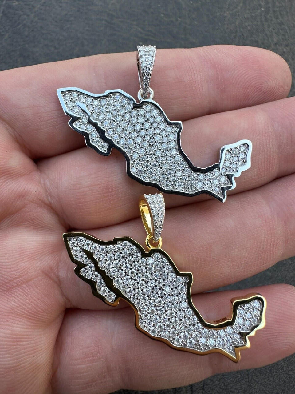 MOISSANITE Mexico Map Shape Pendant - 14k Gold Vermeil Or 925 Silver - Small 1.5"