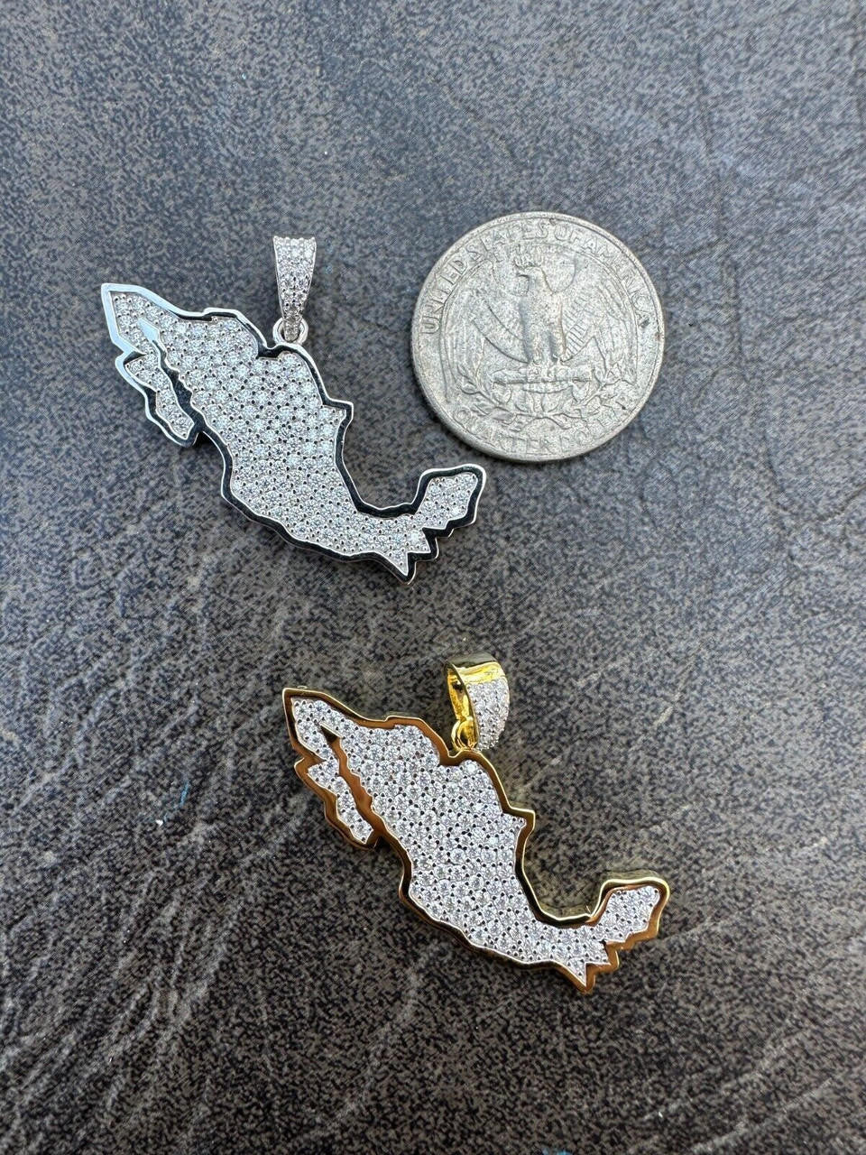 MOISSANITE Mexico Map Shape Pendant - 14k Gold Vermeil Or 925 Silver - Small 1.5"