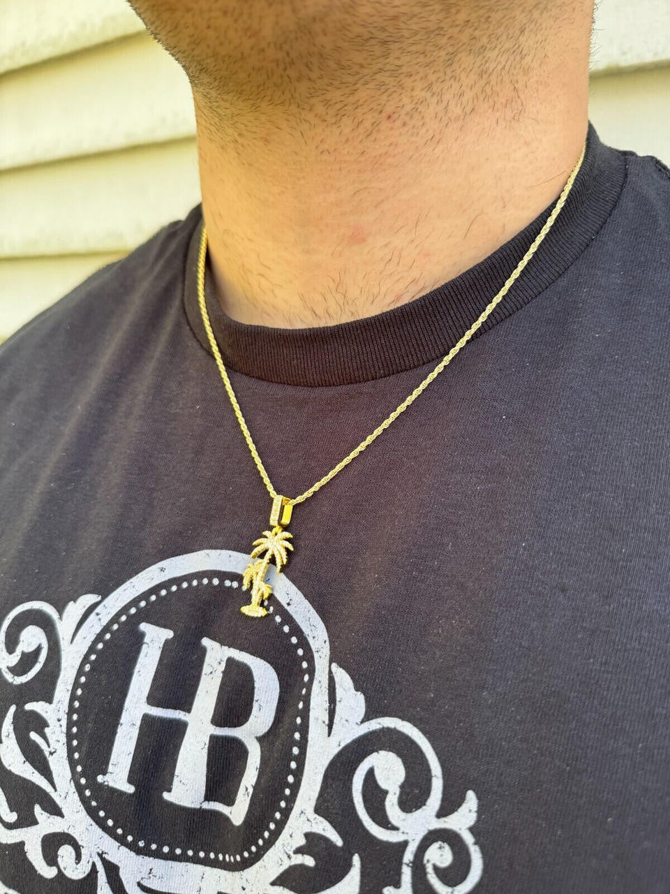 MOISSANITE Palm Tree Iced Out Pendant - 14k Gold Vermeil Or 925 Silver - Small 1.5"