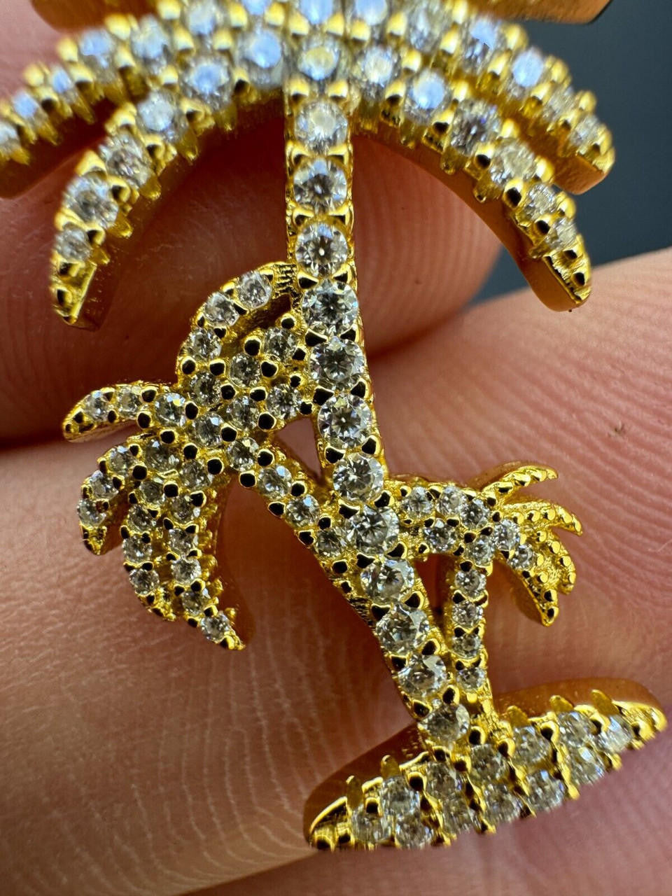 MOISSANITE Palm Tree Iced Out Pendant - 14k Gold Vermeil Or 925 Silver - Small 1.5"