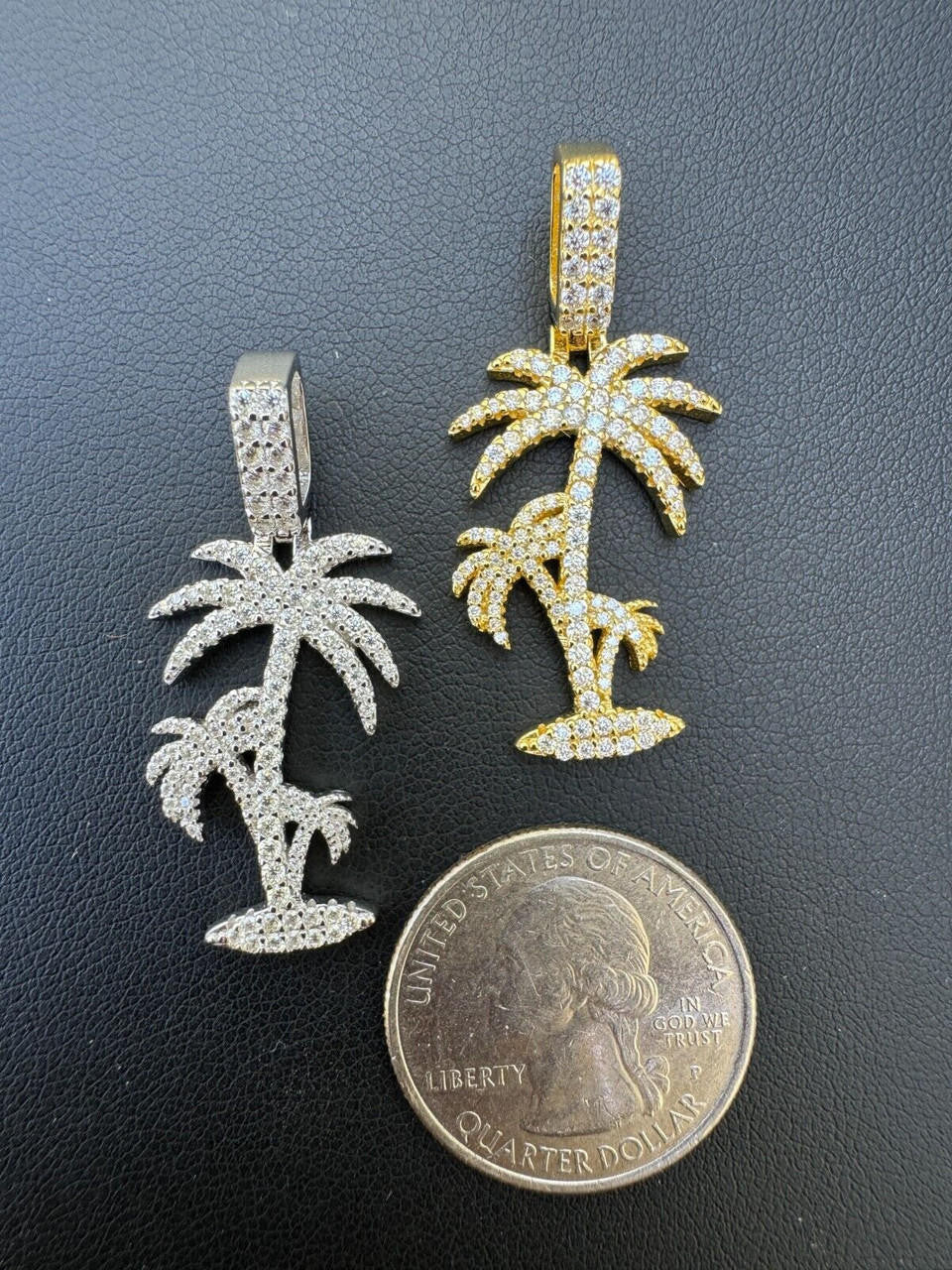 MOISSANITE Palm Tree Iced Out Pendant - 14k Gold Vermeil Or 925 Silver - Small 1.5"