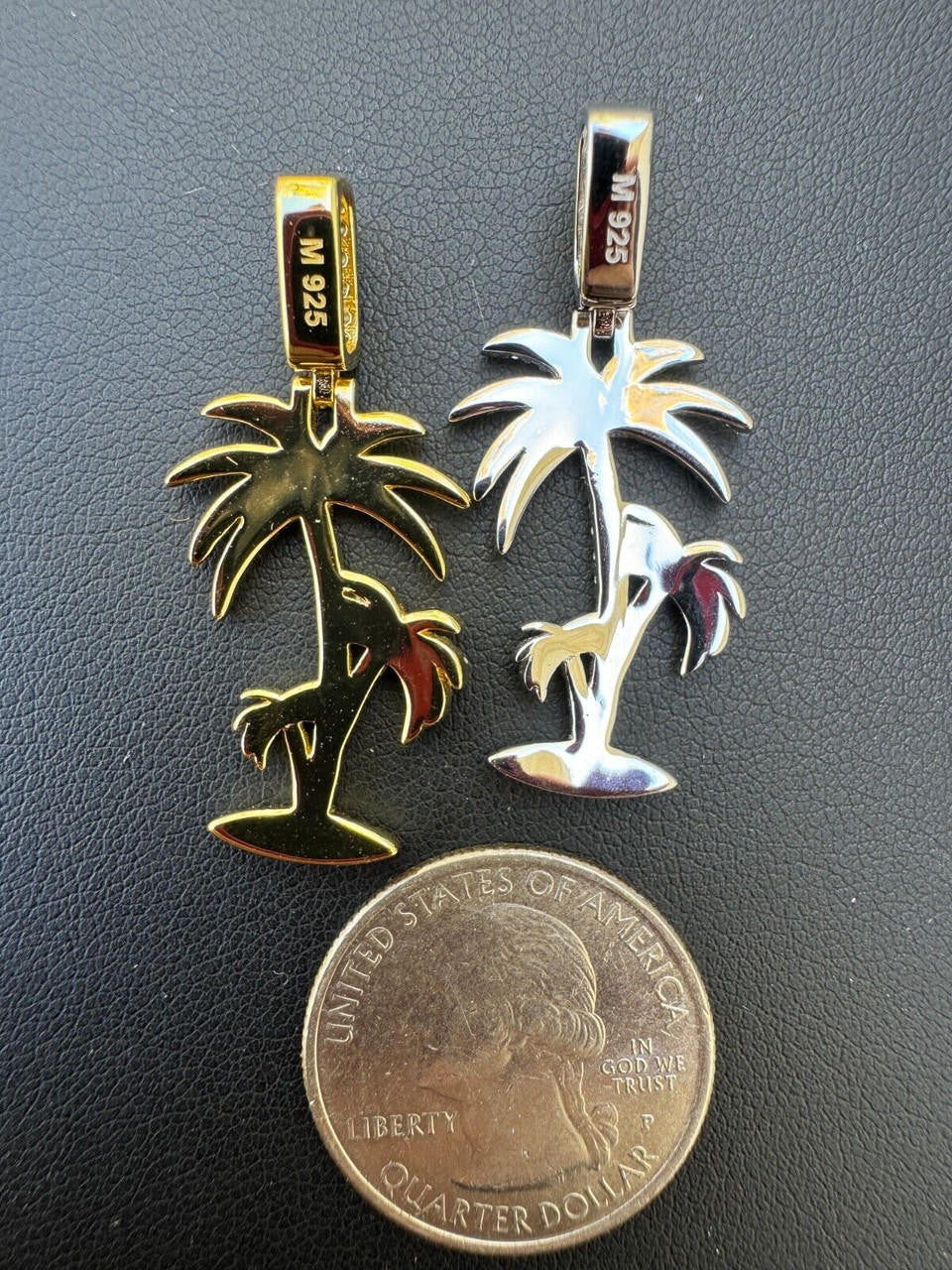 MOISSANITE Palm Tree Iced Out Pendant - 14k Gold Vermeil Or 925 Silver - Small 1.5"