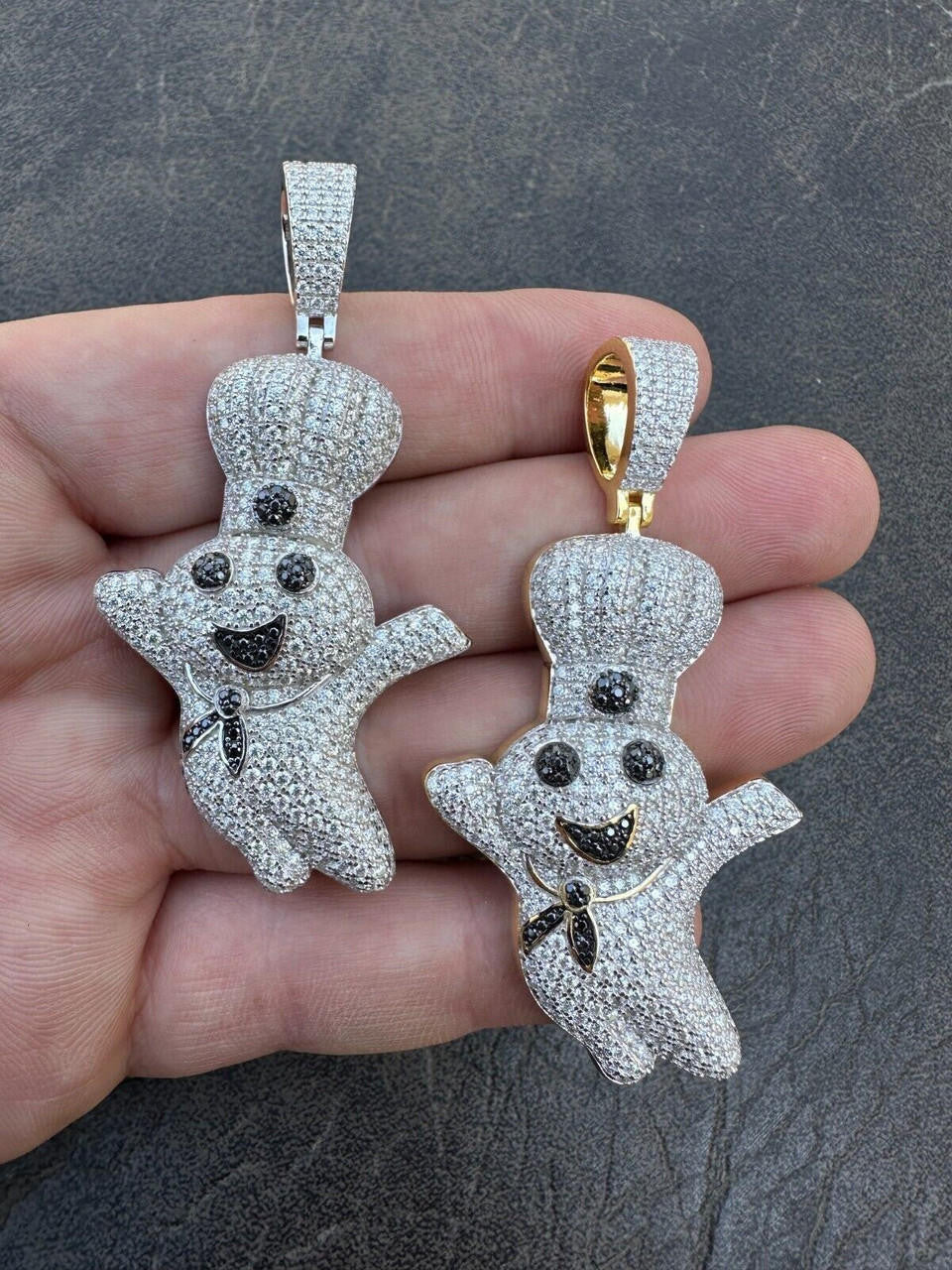 MOISSANITE Pillsbury Doughboy Money Iced Out Pendant - 14k Gold Vermeil Or 925 Silver - Large 2.75"